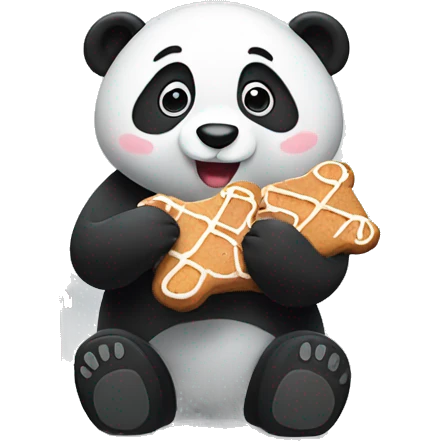 panda eating a gingerbread on a snowy day emoji