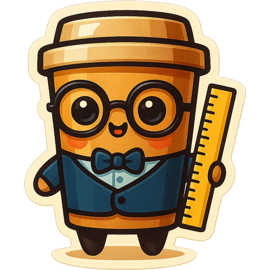 Tall coffee cup, holding a ruler, dressed as a teacher emoji