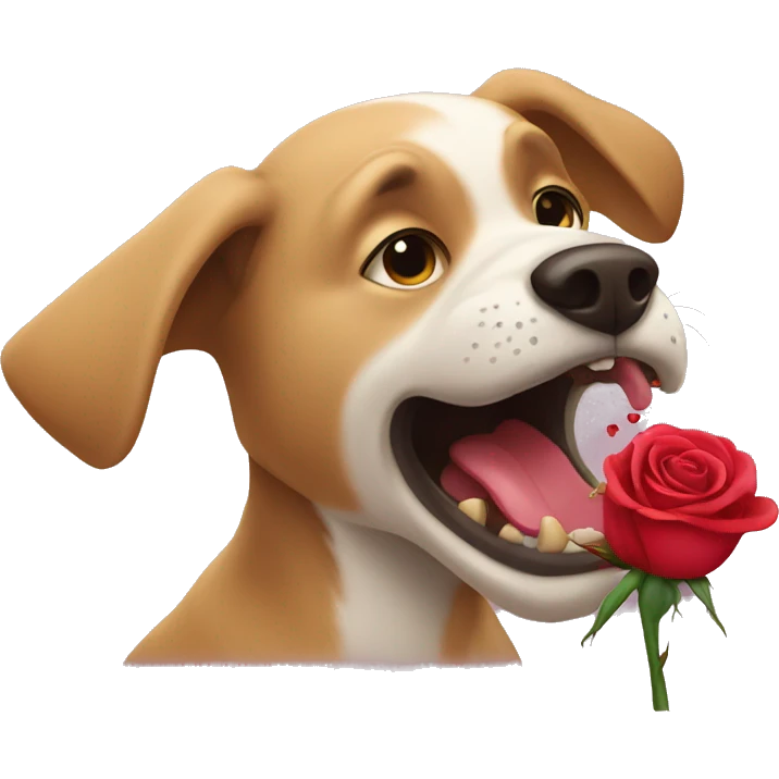 Dog biting rose emoji