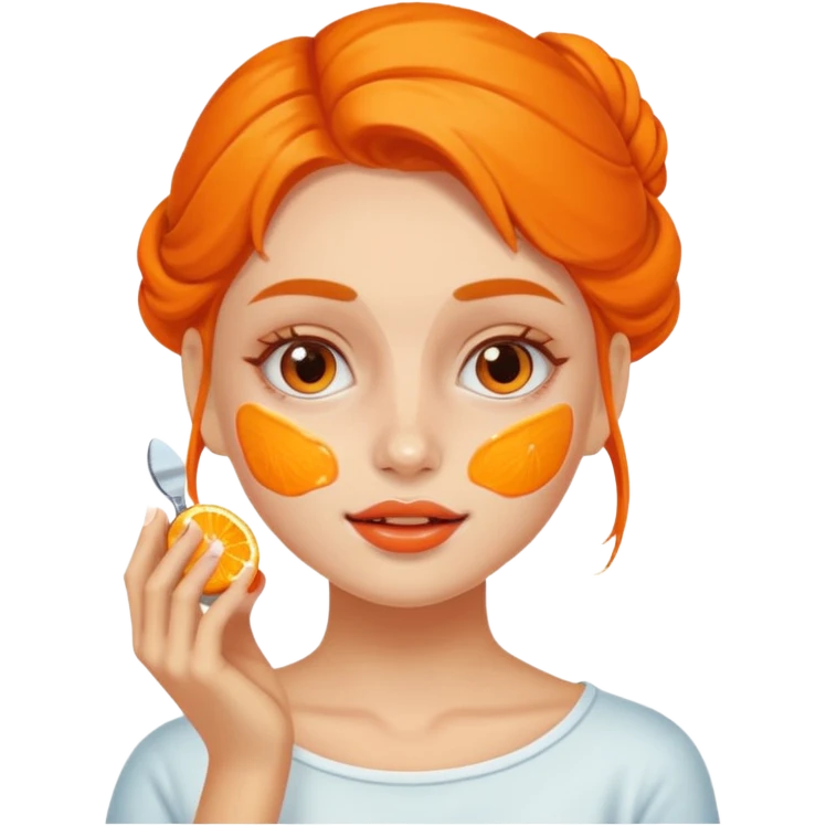 A fair-skinned girl is applying orange cream on her face. emoji
