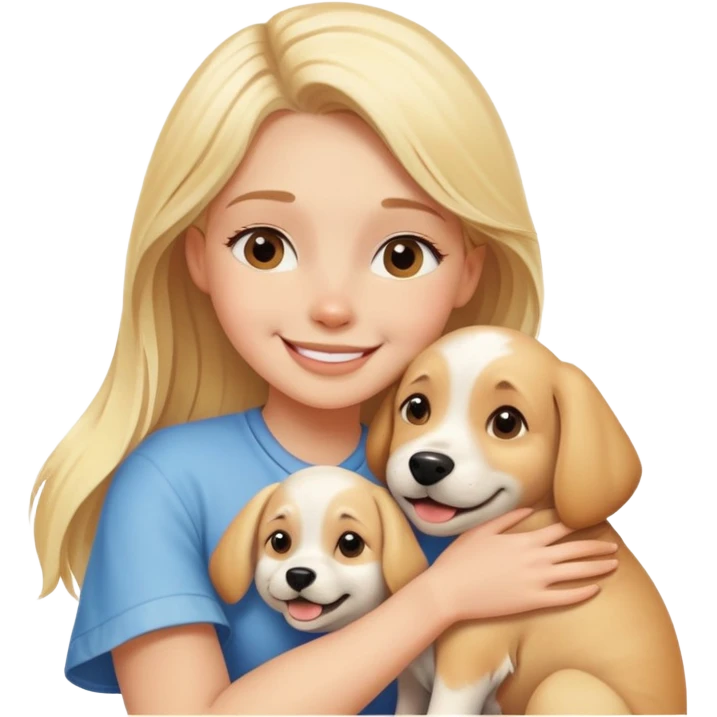 smiling blonde girl hugging dog emoji
