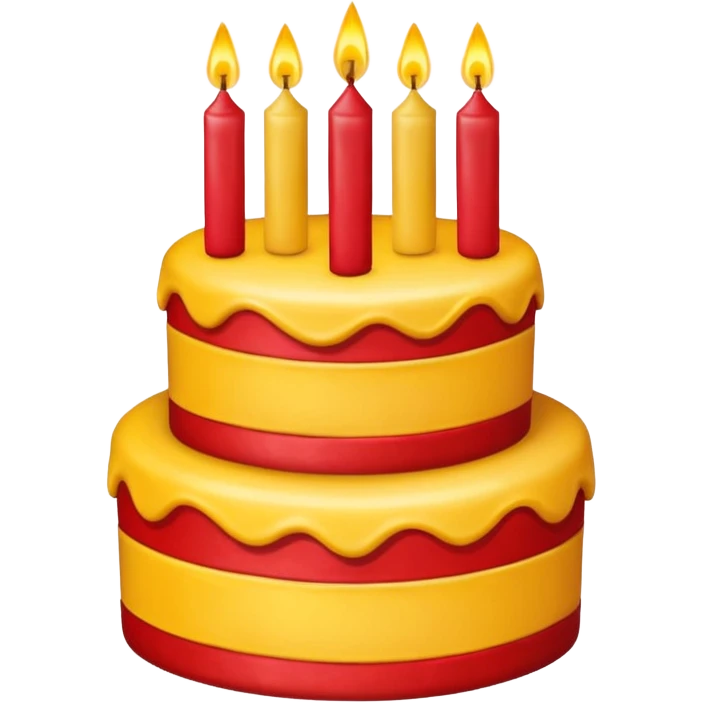 large red and yellow birthday cake with three candles, festive, iOS emoji style, no background emoji