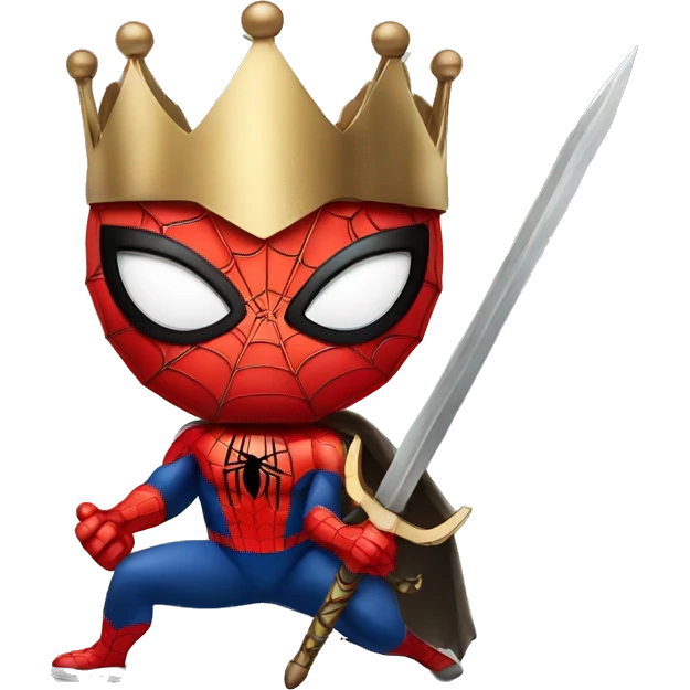 Spider-man with a crown on holding a brave sword emoji