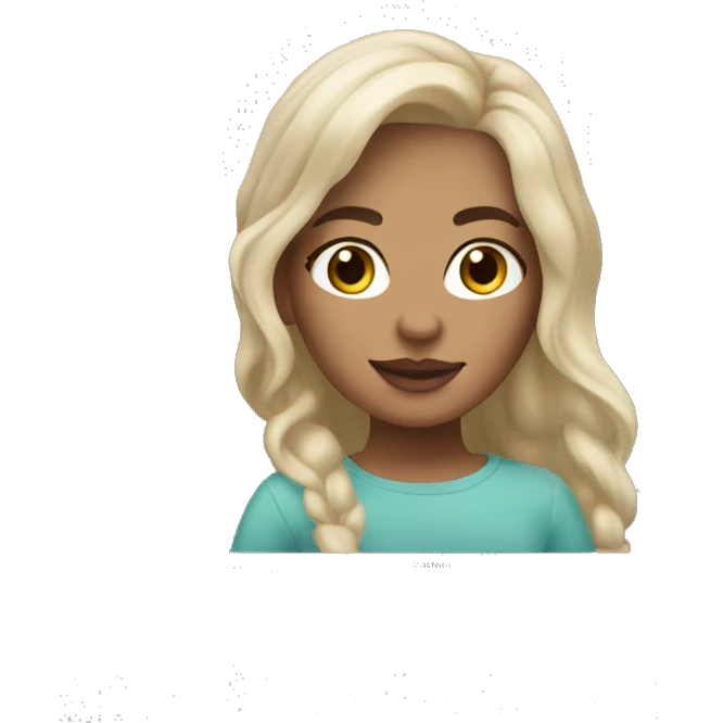 caucasian girl with blonde hair and brown eyes with macbook and iced latte emoji