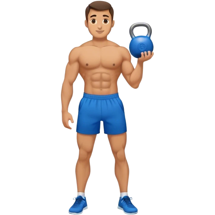 fit man with blue shorts holding kettlebell emoji