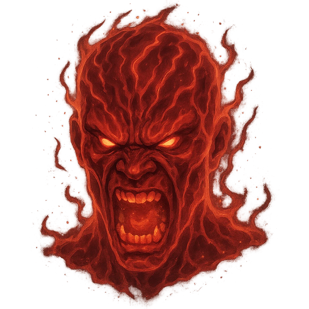 red, angry, plasma-like humanoid monster face, no horns, scary, glowing emoji