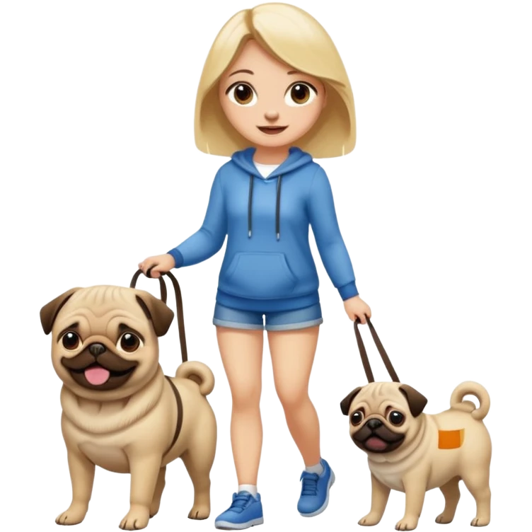 haz una chica rubia paseando a su perro pug emoji