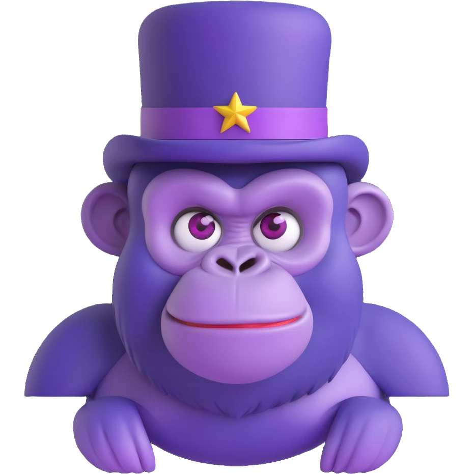 amazed purple gorilla with star eyes and a tophat, 3D style emoji