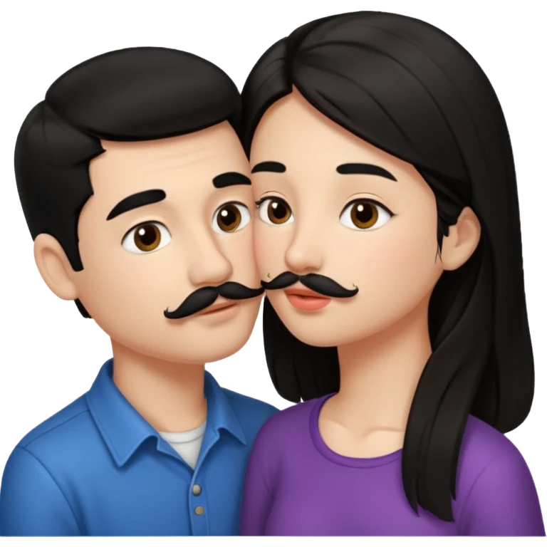 boy with black hair and mustache kissink girl with brown straight hair emoji