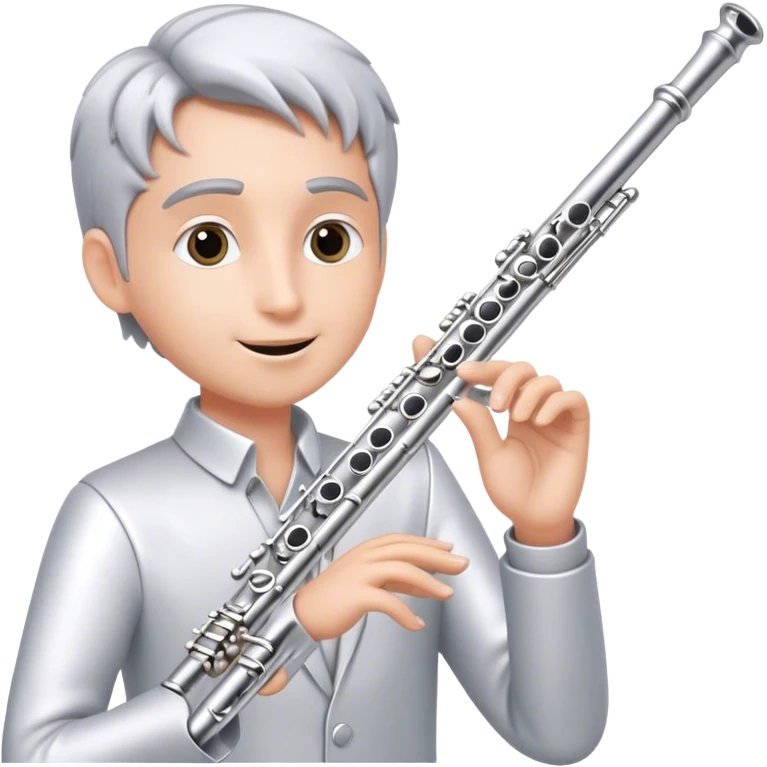Cinematic Realistic Flute, polished silver metal with precise keywork, soft reflections of warm light dancing along its length, a musician’s delicate fingers pressing the keys, glowing with a sleek and elegant charm. emoji