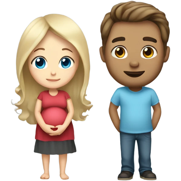 Brown hair girl pregnant and her blonde husband has blue eyes emoji