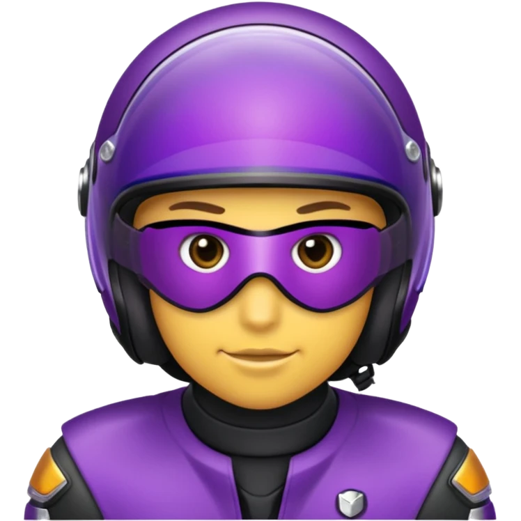 Créer un emoji avec une moto mt07 sport noir mate / violet iridescent très foncé, pare-brise de la moto violet. Avec une pilote dessus, visage masqué par la visière violette . Avec en arrière plan cercle violet. emoji