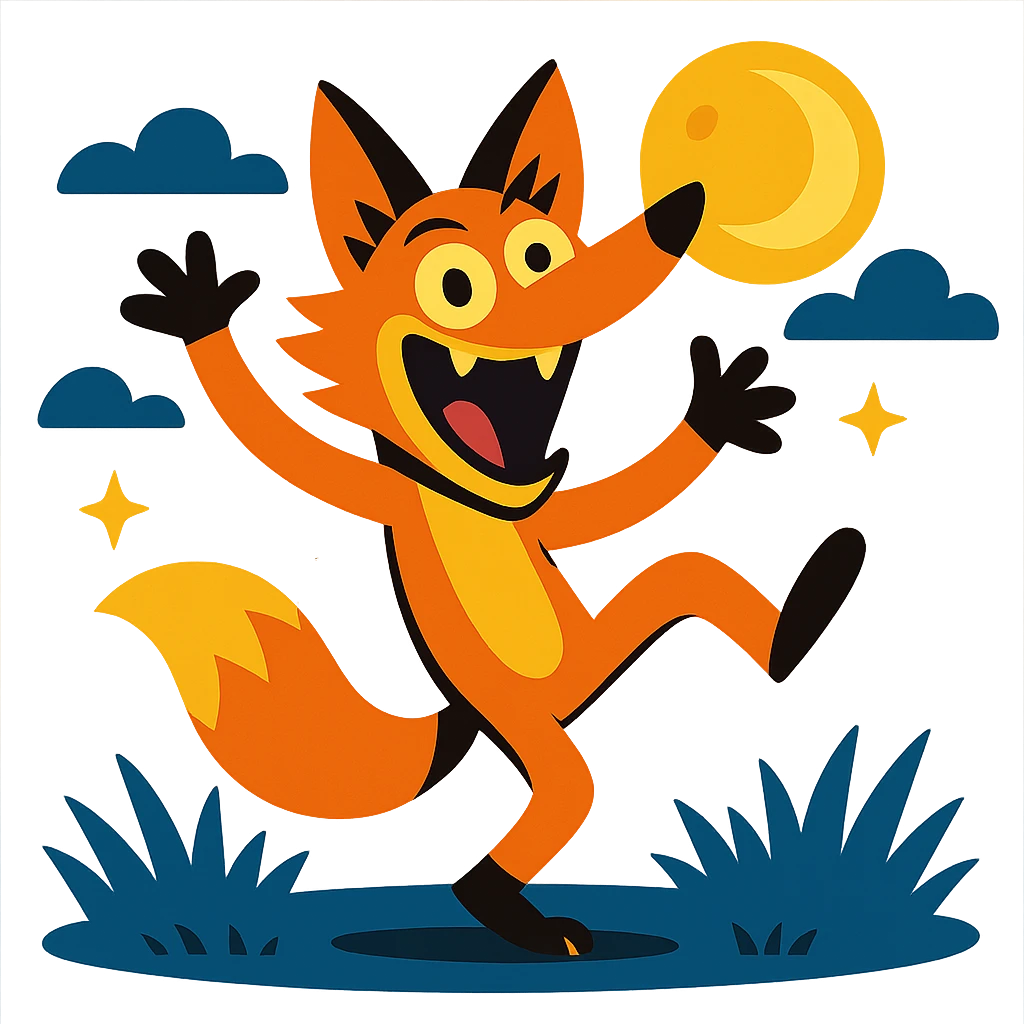 crazy fox dancing under moonlight emoji
