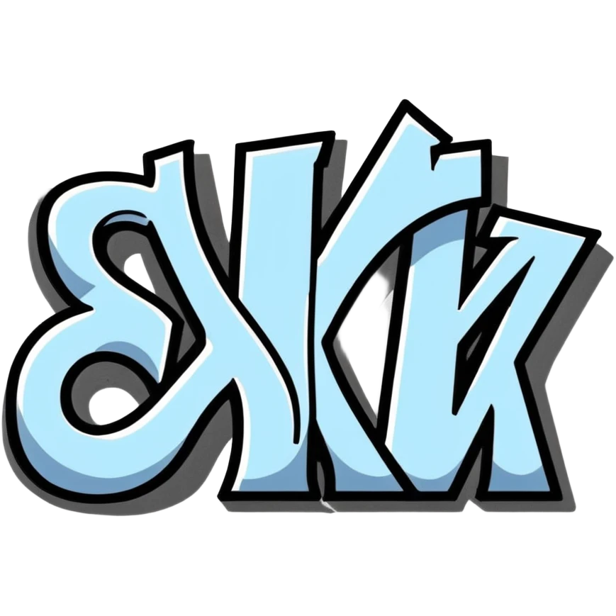 graffiti style connected BLK letters with silver outline, urban street art emoji