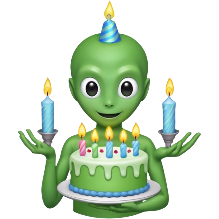 alien holding a birthday cake emoji
