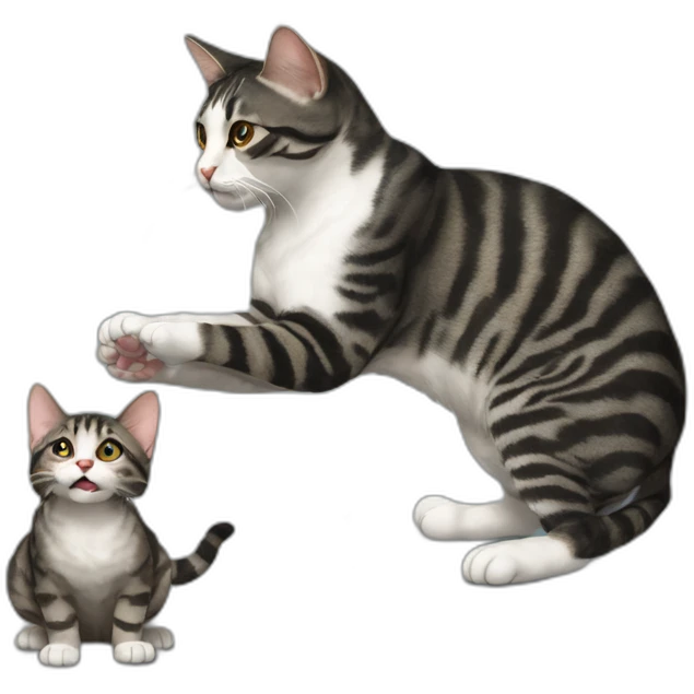 Black mackerel tabby cat playing with a rat emoji