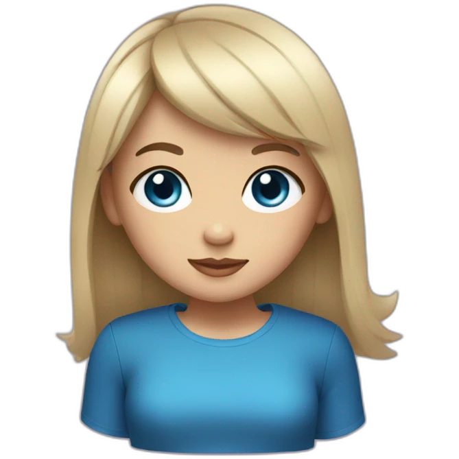 girl with black hair, thick bangs, blue eyes emoji