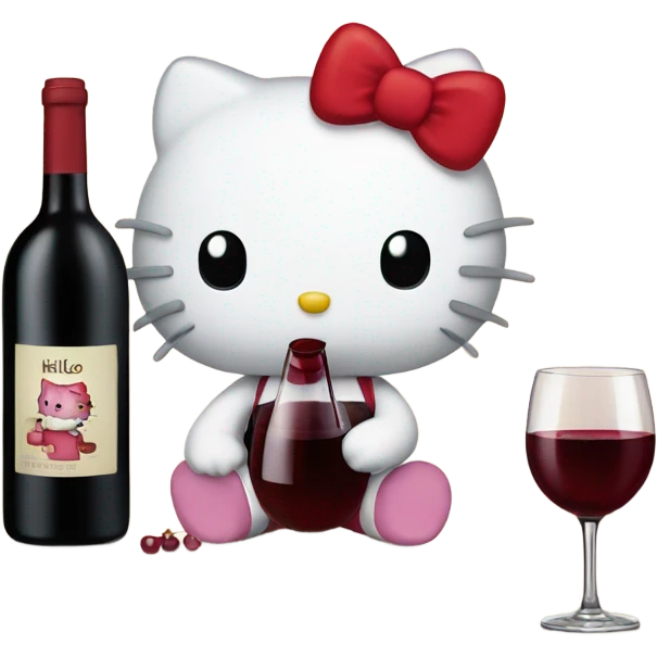 Hello Kitty drinking red wine emoji