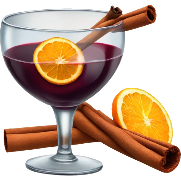 A martini glas filled with red wine, a cinnamon stick and a slice of orange emoji