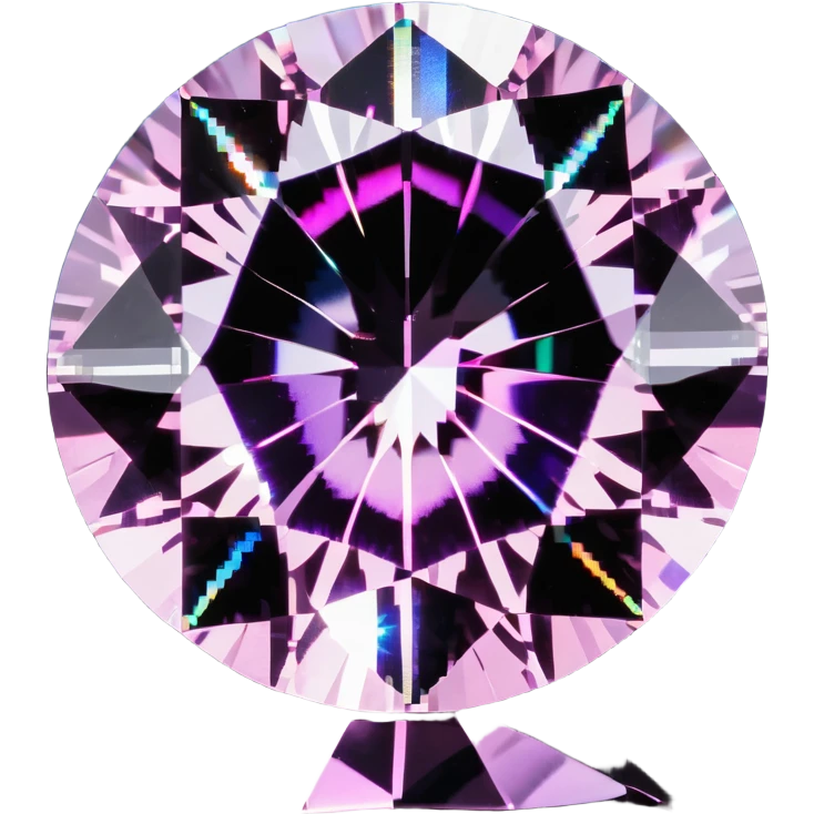 Round cut kunzite gemstone with holographic rainbow reflections, pink-purple crystal gem with brilliant facets emoji