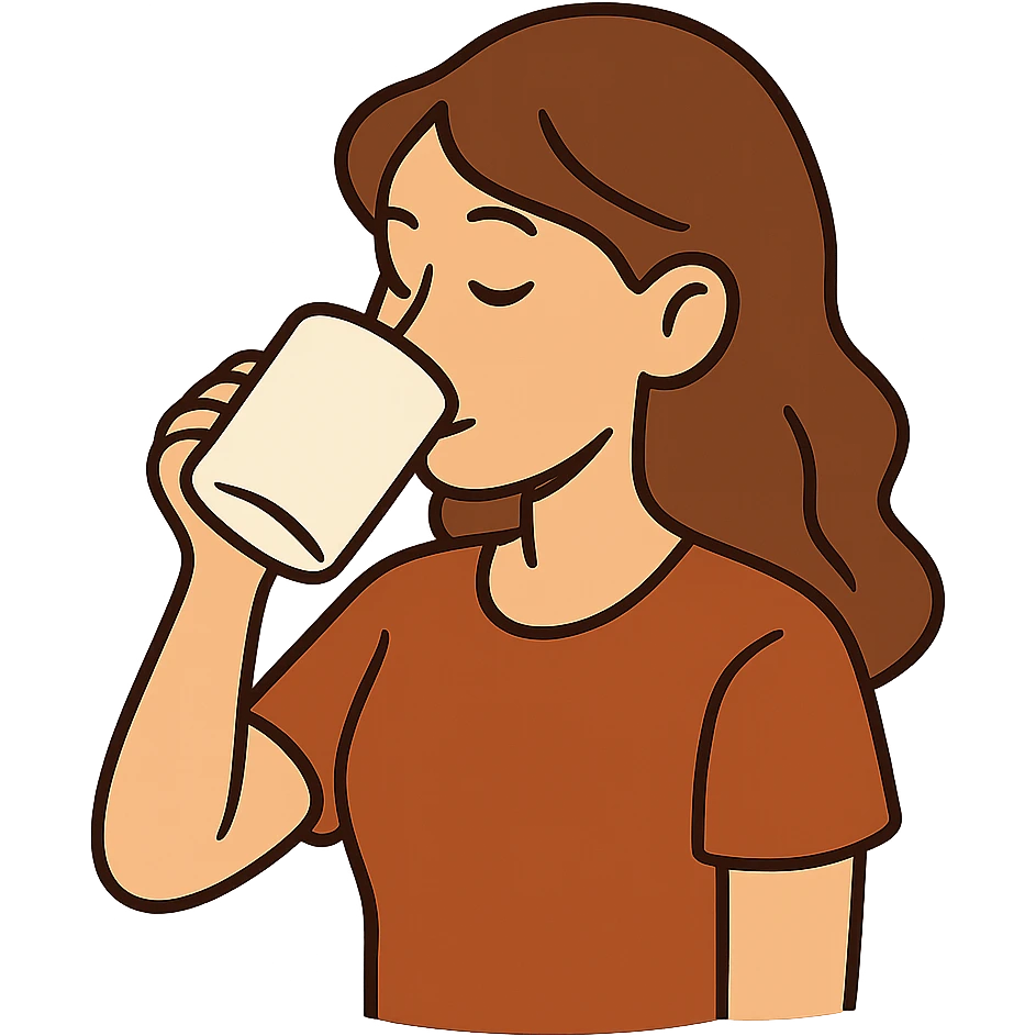 flat toon style brown-haired woman drinking coffee, no background emoji