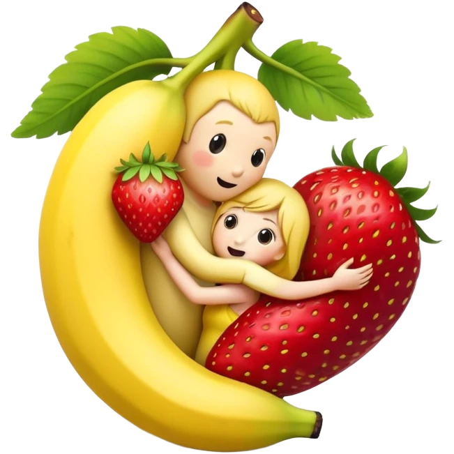 banana hugs and kisses strawberry. banana shopulb be male, masculine; and strawberry - female, cute, juicy emoji