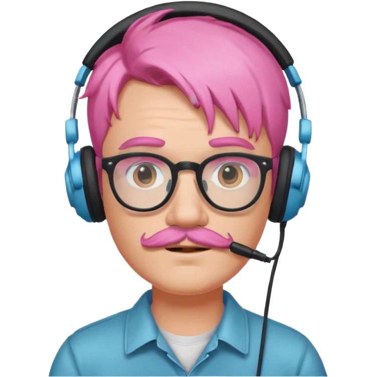 headphone and spectacles, mustached pink hair guy, no mic emoji