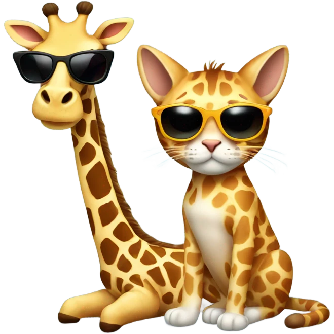 Cat with sunglasses sitting with a giraffe  emoji