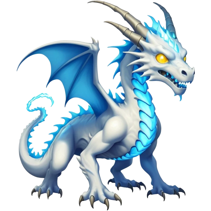 a electric bone dragon with bue teeth, yellow eyes, electricity breathing bubbles (full body) magic powers breathing creating storms emoji