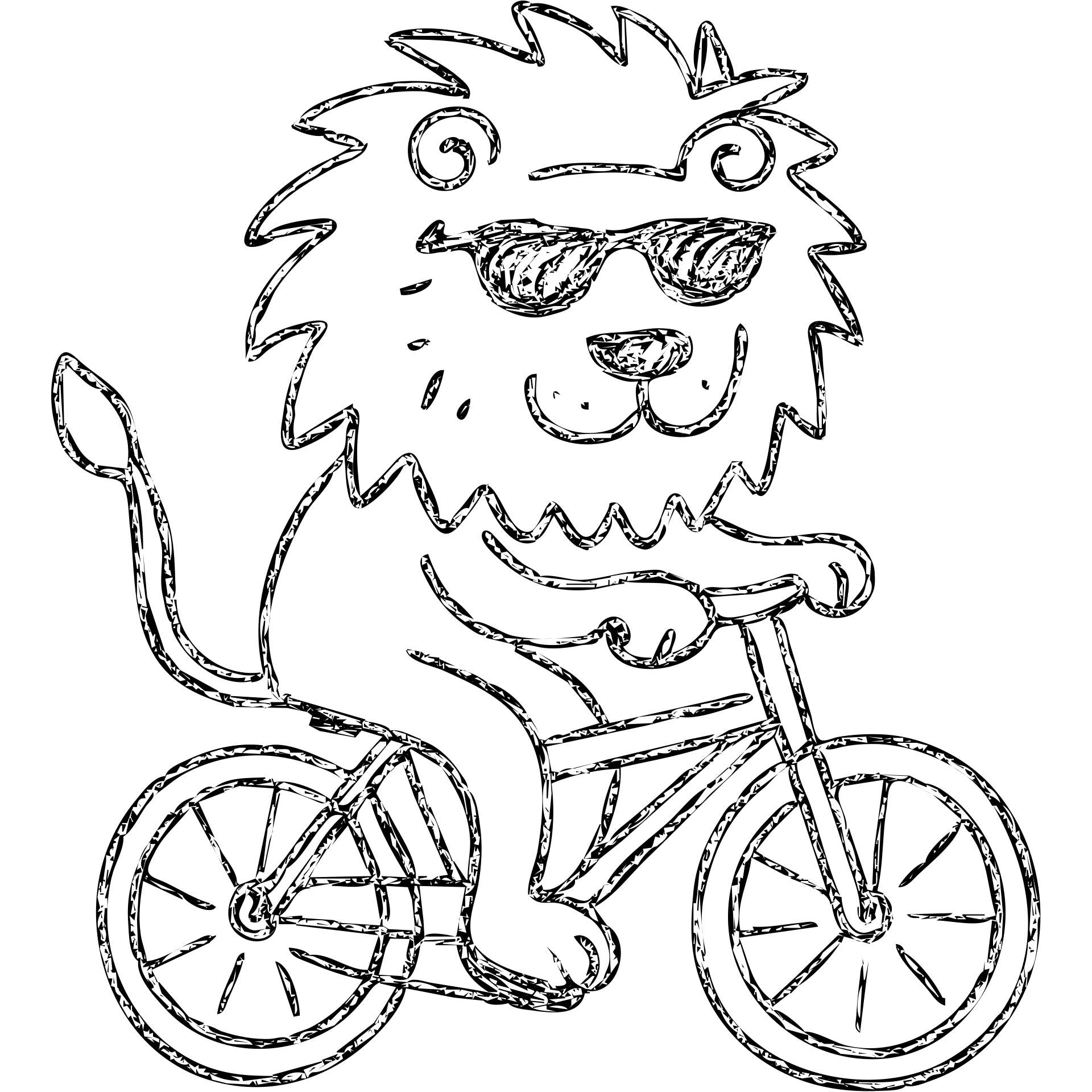 lion with sunglasses on a bike, hand-drawn outlined icon emoji