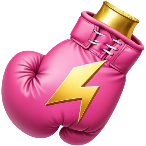 pink boxing glove with golden lightning bolts, female symbol ♀ on the backhand, sparkling stardust particles in the background emoji