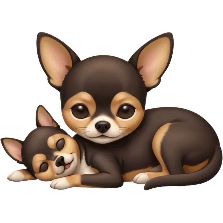 A high-resolution photo-realistic digital illustration of a cute  black and tan chihuahua with eyes closed shut sleeping lazily on the ground emoji