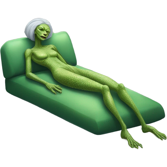 a Reptilian alien woman, full body, sleeping emoji