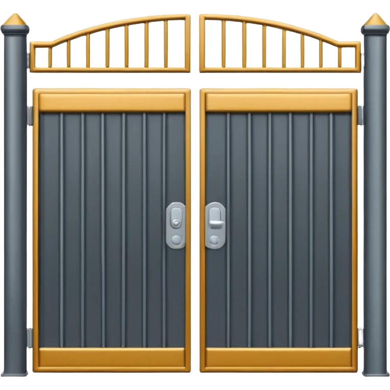 Flat emoji-style icon of automatic driveway gates.
Two solid gate panels opening to the sides.
Modern metal gates, simple design.
Clean vector style, minimalistic.
No text, no people, no buildings.
Centered, plain or transparent background.
Emoji style, iOS / Apple emoji look.
 emoji