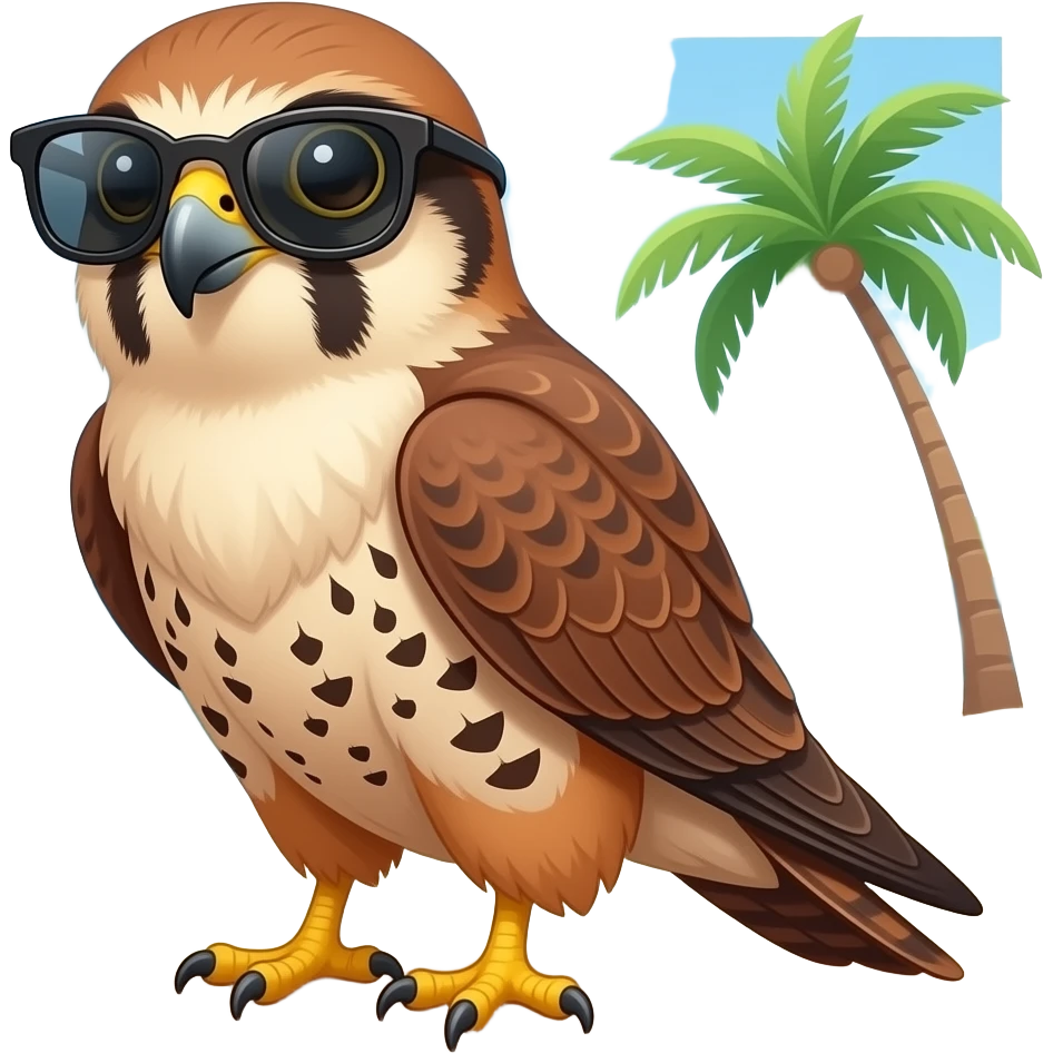 brown falcon with sunglasses on vacation beach emoji