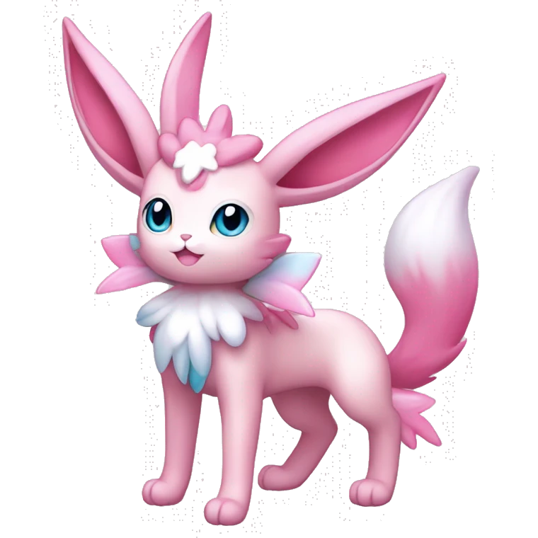 Shiny Pink Sylveon-Fairy-type-Fakémon-Cat full body emoji