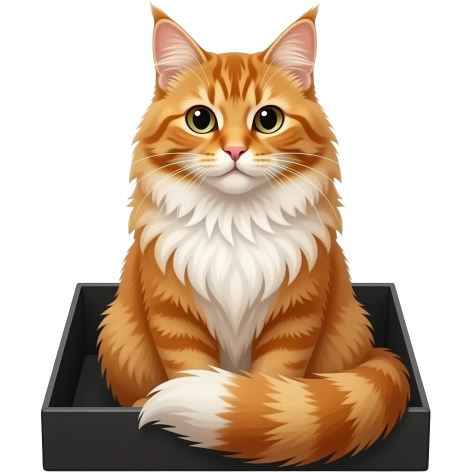 orange maine cat sitting elegantly in a black box, no tail visible emoji