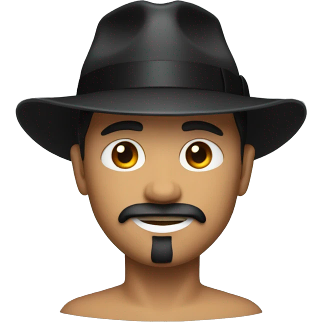 Man with bright red skin, black fedora and black goatee emoji
