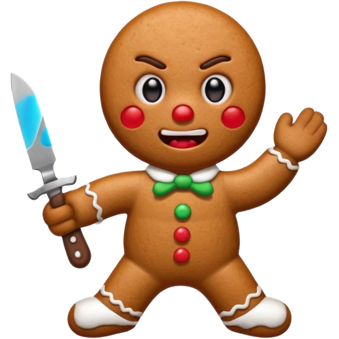 Gingerbread man holding a knife and really angry emoji