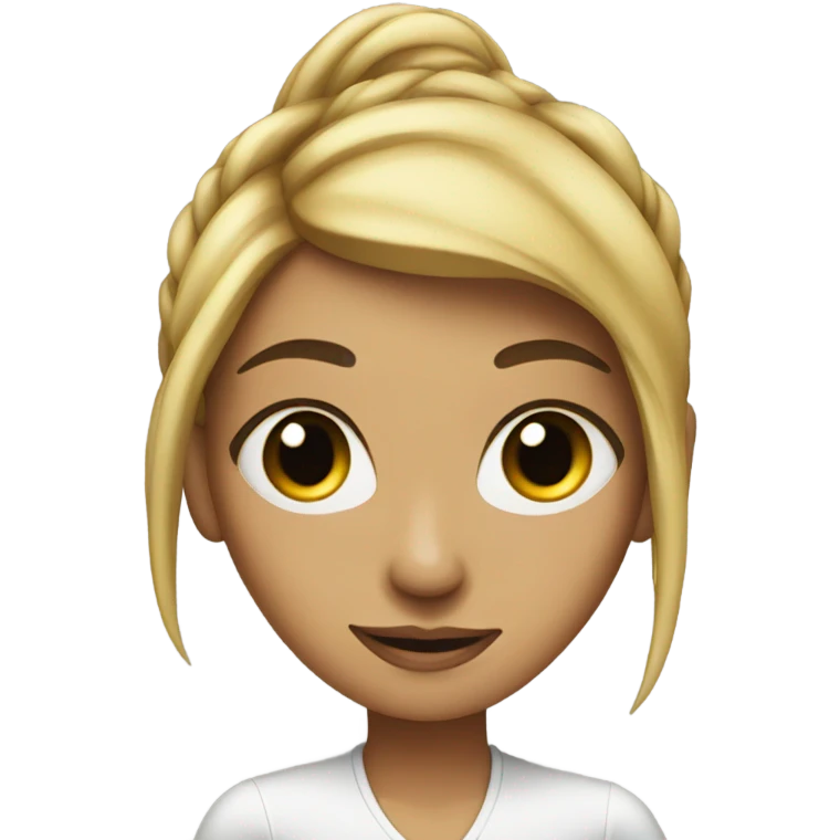 A lady with a ponytail that has a circle black spot on her cheek emoji