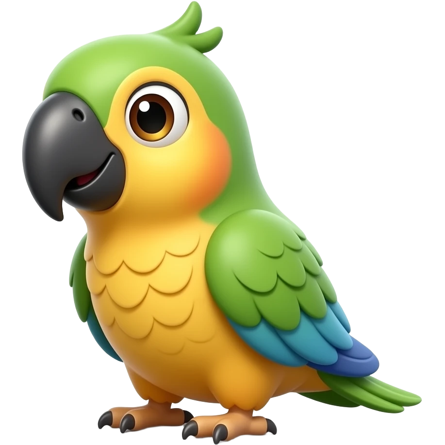 3D Pixar-style cute parrot, slightly different design, glossy plastic, small visual change, soft lighting, clean background, 4K, centered emoji