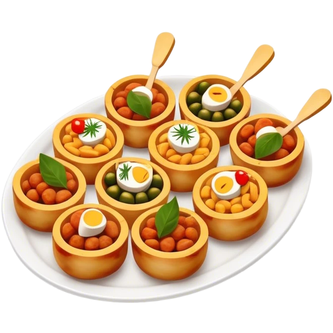 Tapas (4 Pintxos) Cinematic Realistic Tapas Dish Emoji, depicted as an assortment of 4 pintxos elegantly arranged on a plate, rendered with lifelike textures and vibrant, inviting lighting. emoji