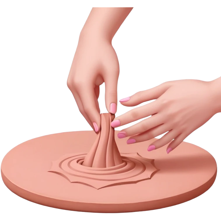 hands wedging a pink clay on a table, pressing and folding the clay emoji