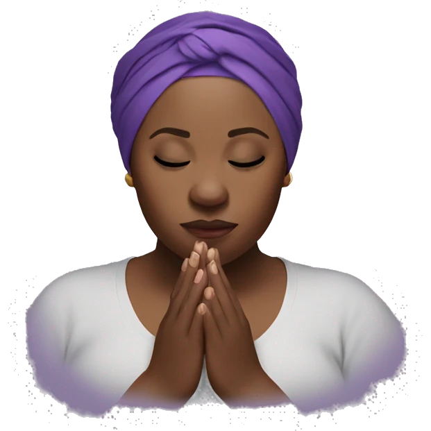Dark Plus size woman praying with purple head wrap   emoji