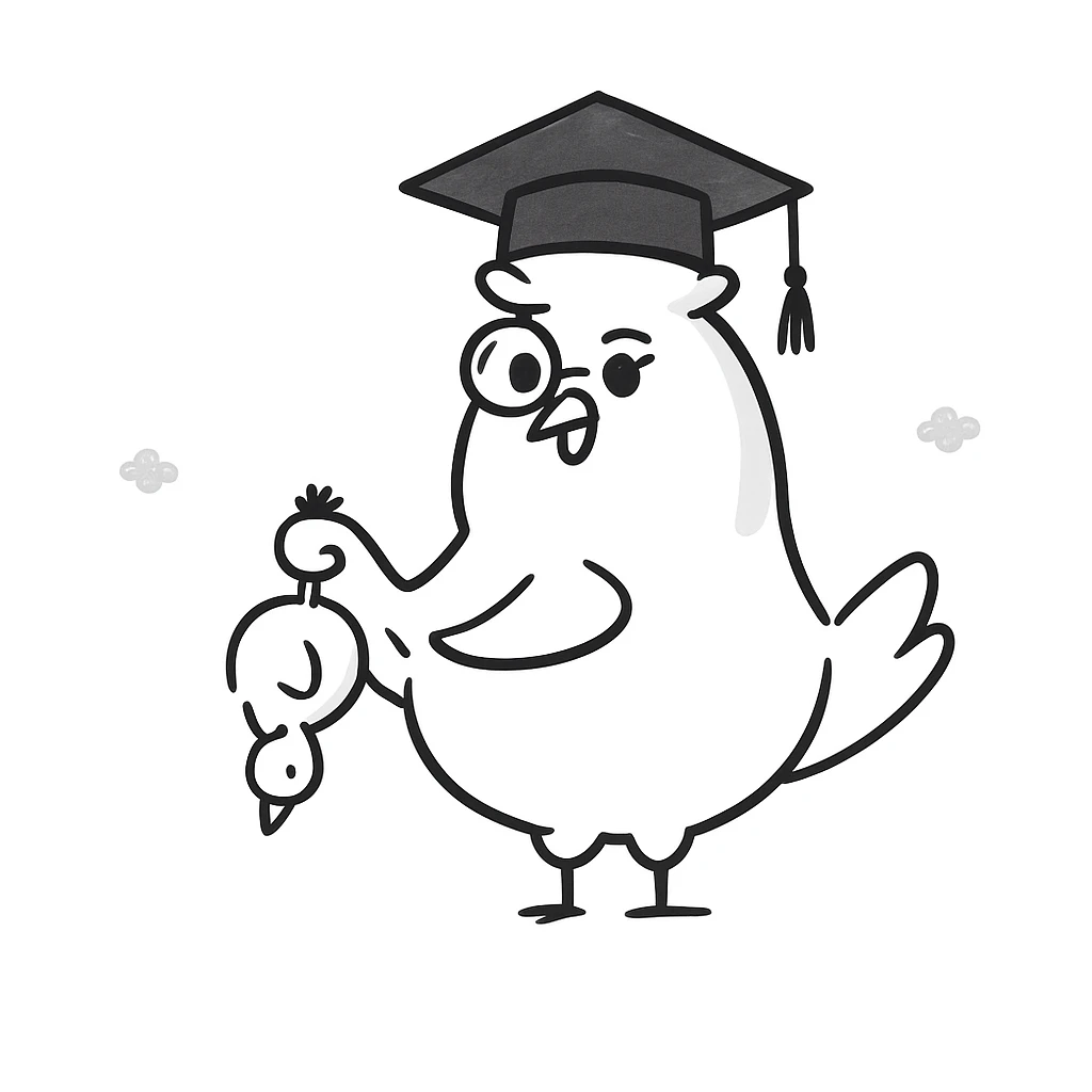 Add a graduation cap to the clever chicken, hand drawn doodle style. emoji