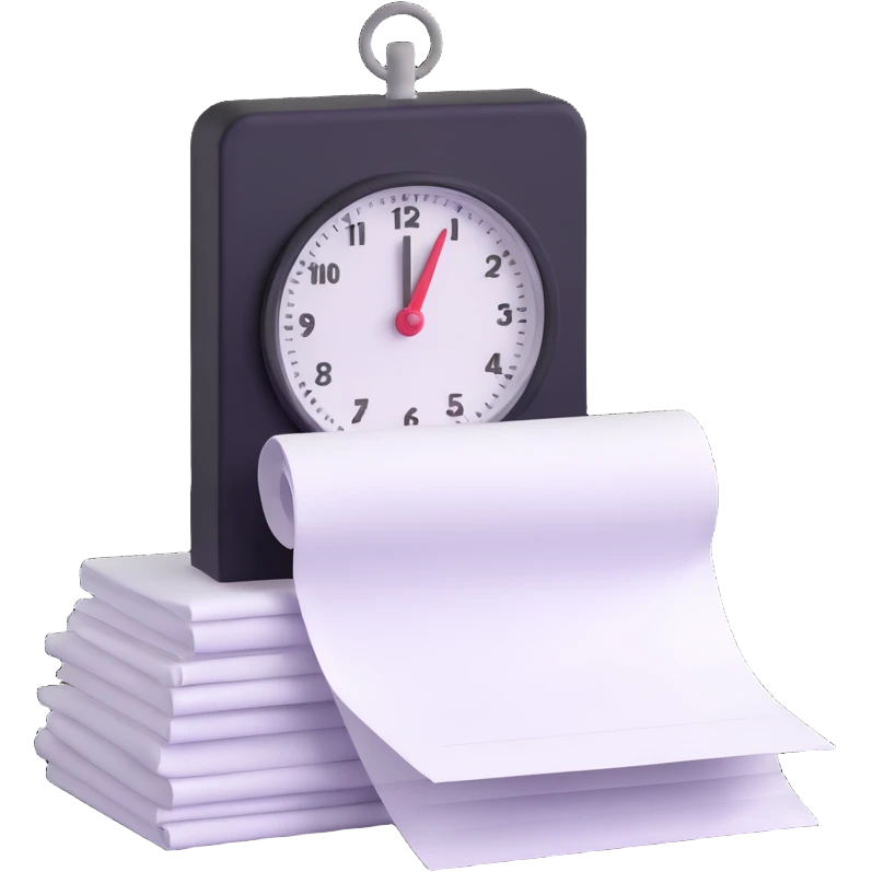 small stack of papers with a timer symbolizing heavy admin workload emoji