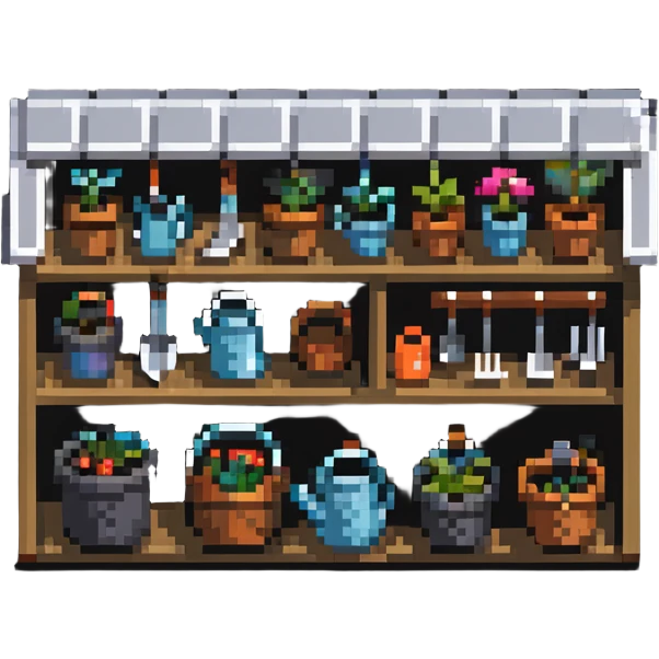 gardening shed with tools and supplies emoji