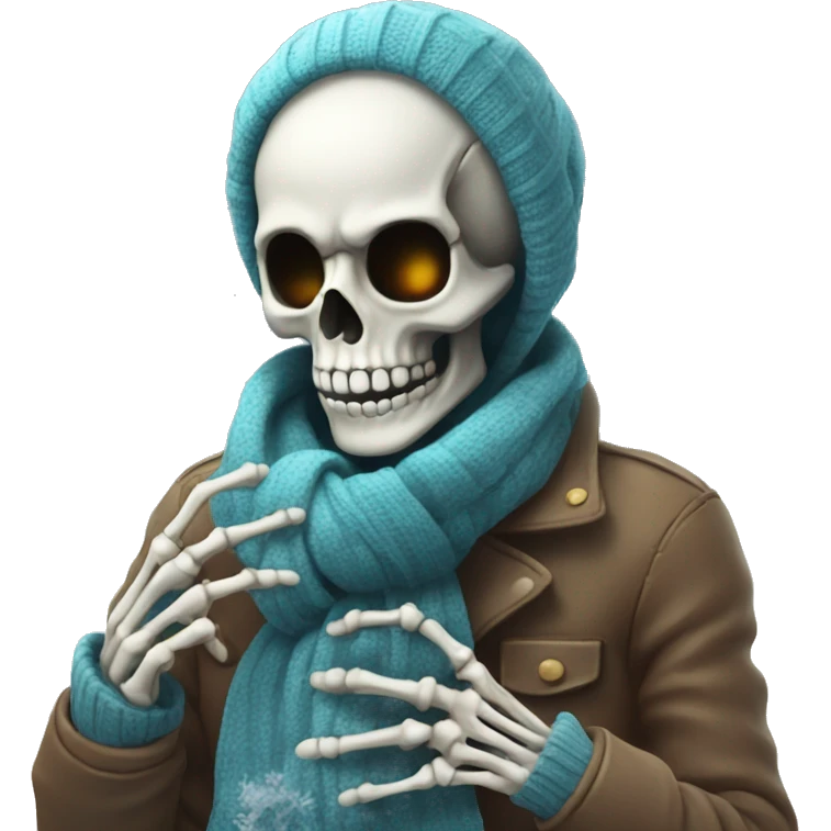 Skeleton wearing a scarf and gloves against cold putting eyedrops in his eyes emoji