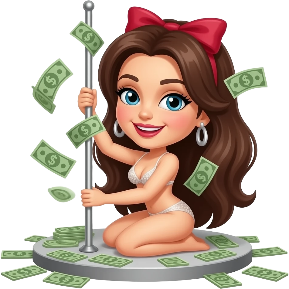 Sexy stripper dancing on a stripper pole with money and she has no clothes on emoji