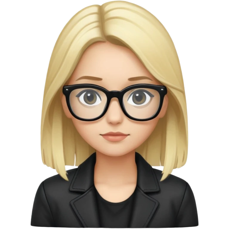 Clara galle girl with black jacket , blonde hair long , and black glasses  emoji